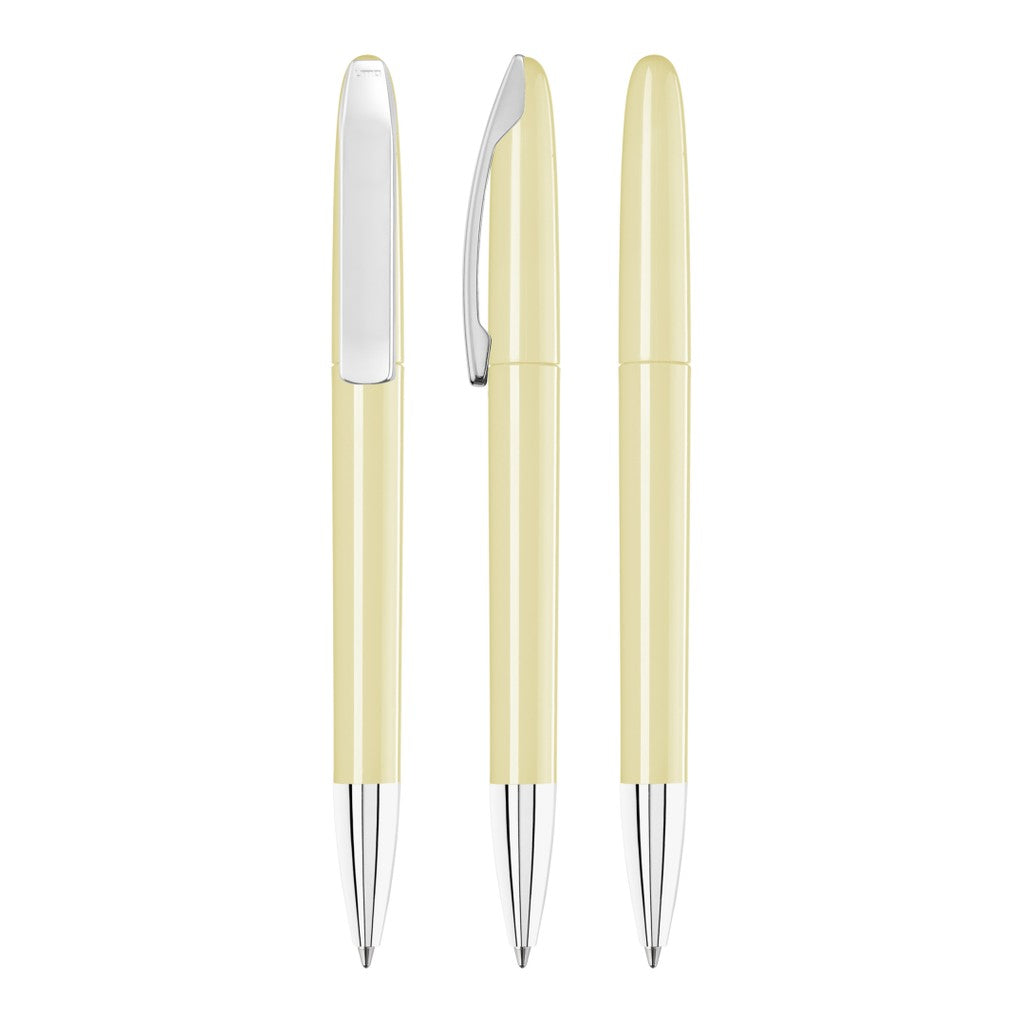 Drehkugelschreiber glänzend mit Metallclip – Beige