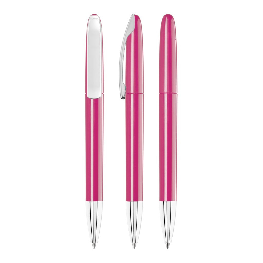 Drehkugelschreiber glänzend mit Metallclip – Magenta