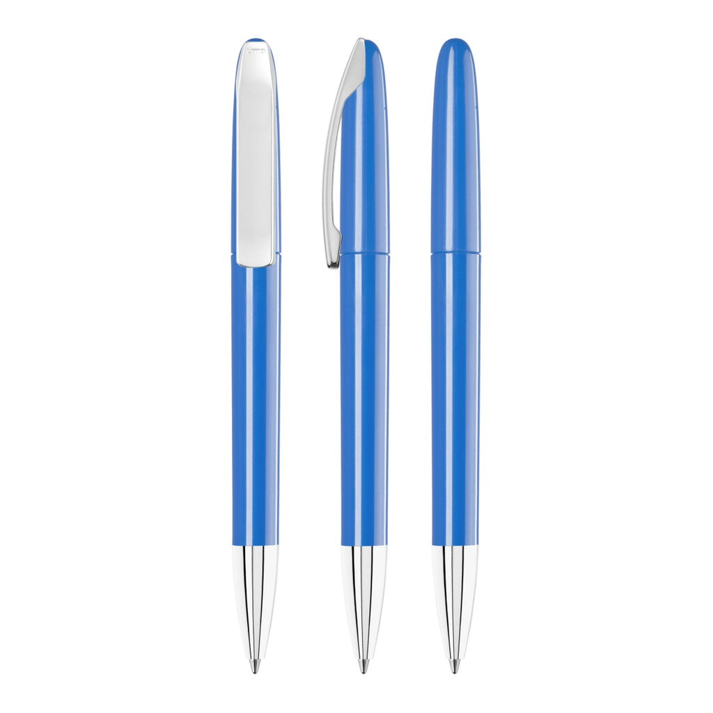 Drehkugelschreiber glänzend mit Metallclip – Mittelblau