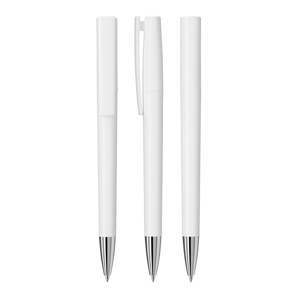 Drehkugelschreiber glänzend mit silbernem Stopfen – Weiß