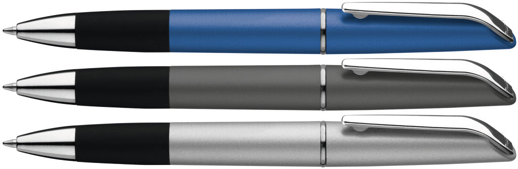 Drehkugelschreiber metallic mit Gummigriffzone – alle Farben