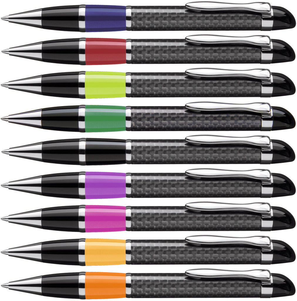 Drehkugelschreiber mit Carbonoptik und Griffzone – alle Farben