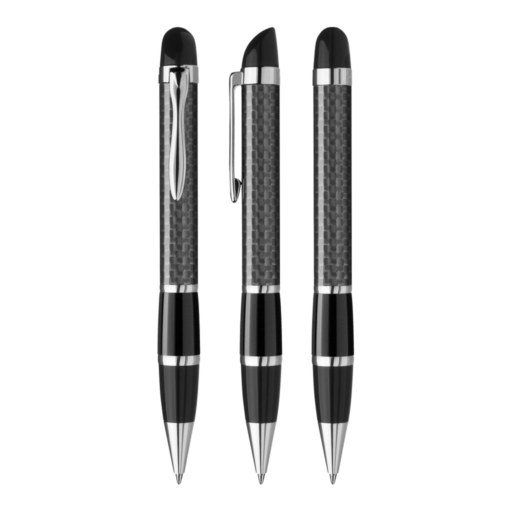 Drehkugelschreiber mit Carbonoptik und Griffzone – Schwarz