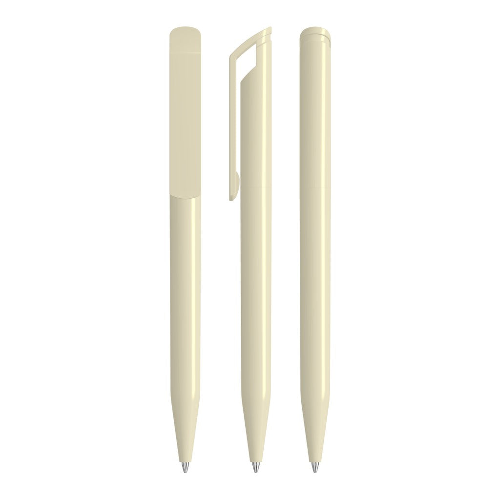 Drehkugelschreiber mit Lochclip und glänzendem Gehäuse – Beige