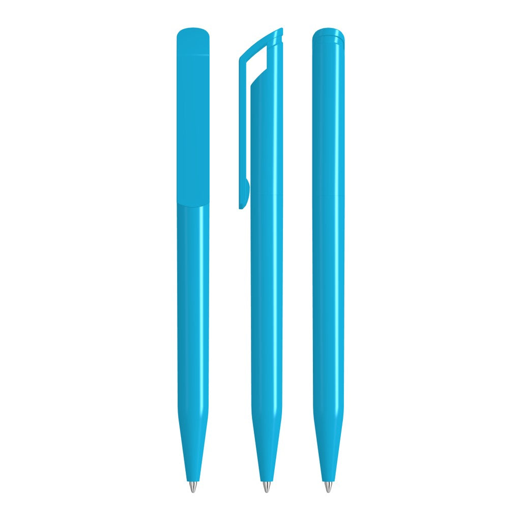 Drehkugelschreiber mit Lochclip und glänzendem Gehäuse – Cyan
