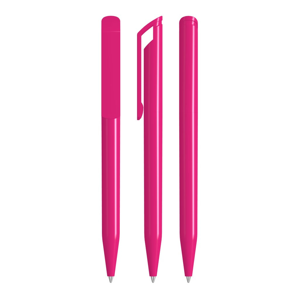Drehkugelschreiber mit Lochclip und glänzendem Gehäuse – Magenta
