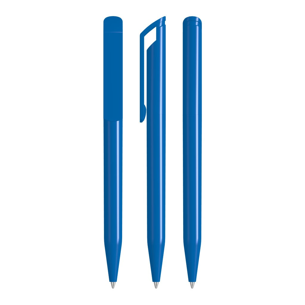 Drehkugelschreiber mit Lochclip und glänzendem Gehäuse – Mittelblau