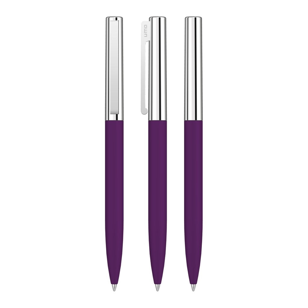Drehkugelschreiber mit Soft Touch Griff und Chromkappe – Violett