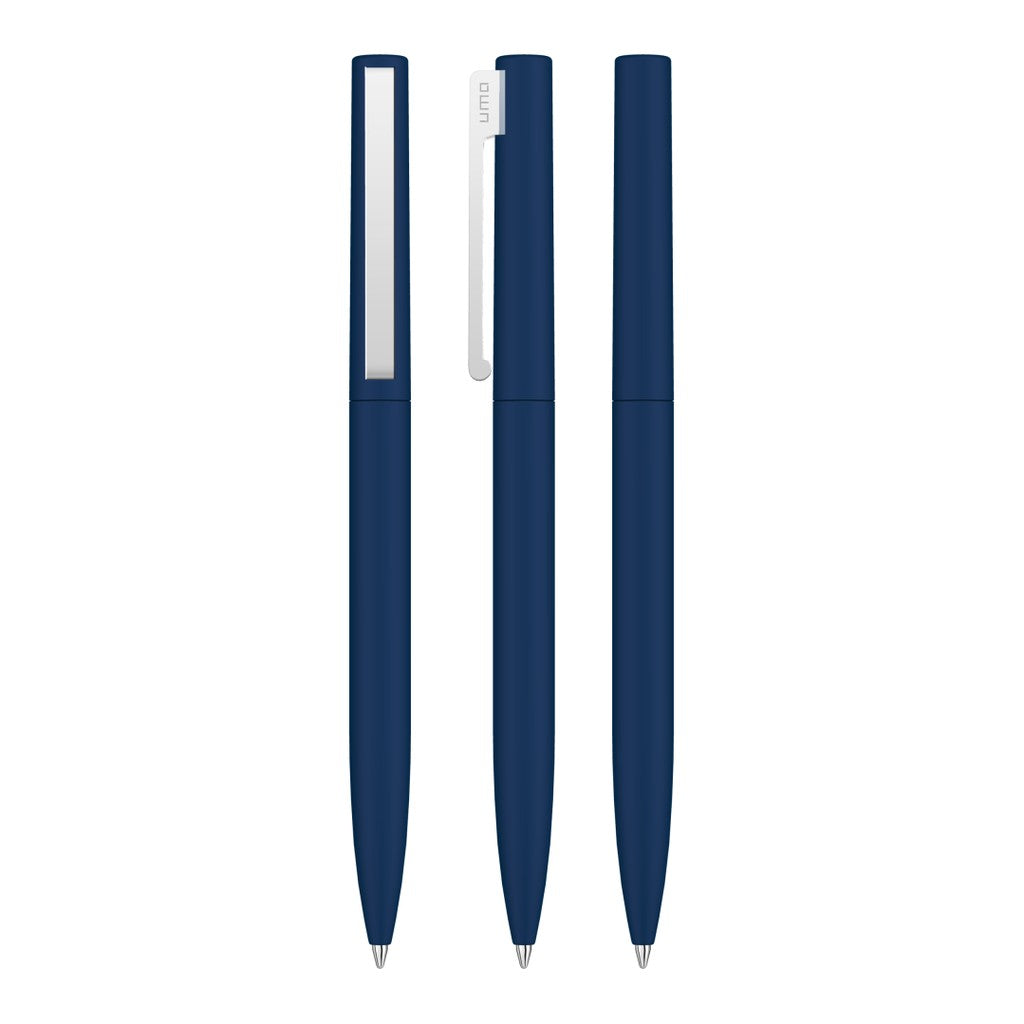 Drehkugelschreiber mit Soft Touch Griff und Federclip – Dunkelblau