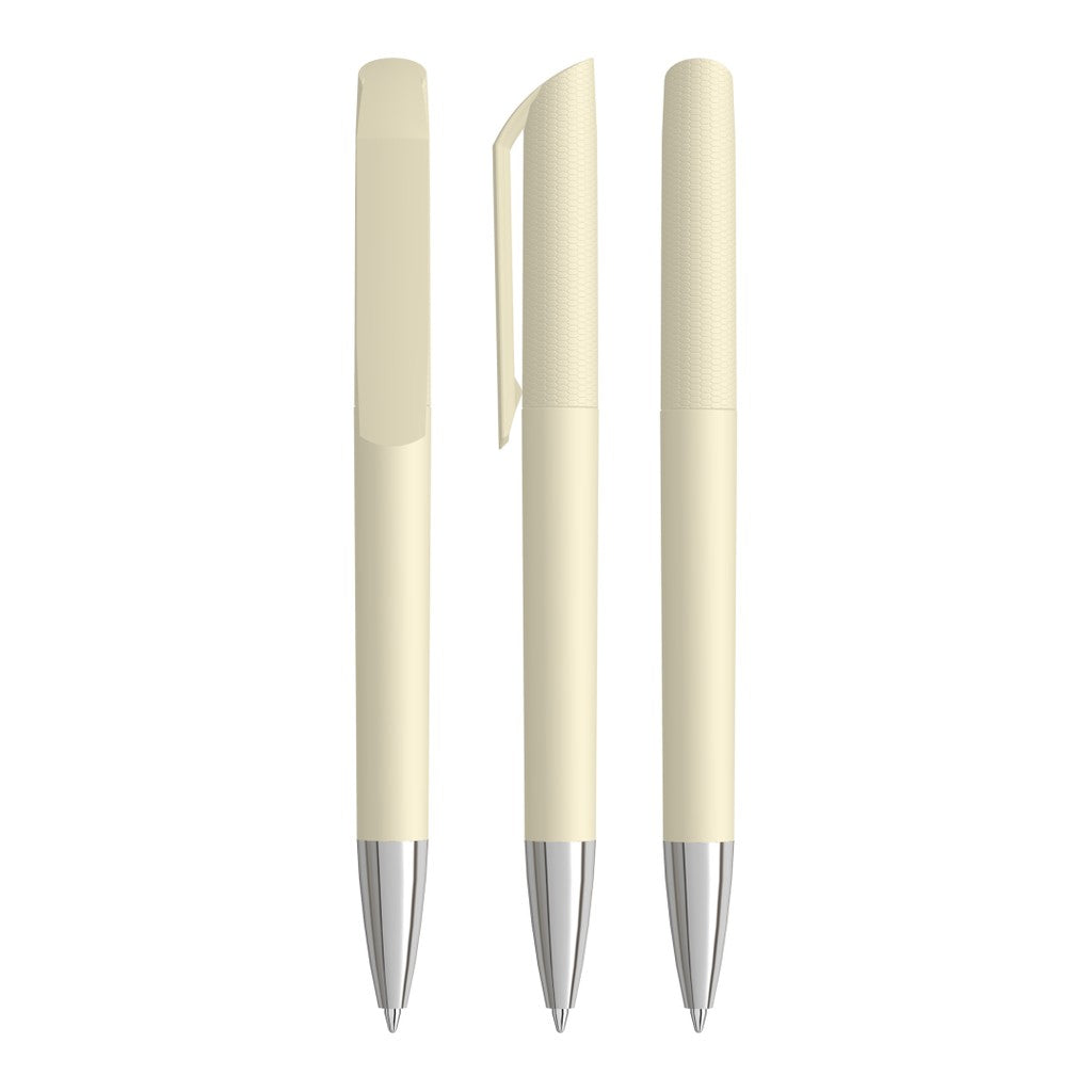 Drehkugelschreiber mit strukturiertem Softtouch Griff – Beige