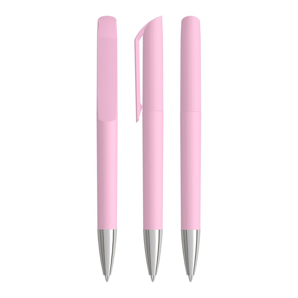 Drehkugelschreiber mit strukturiertem Softtouch Griff – Rosa