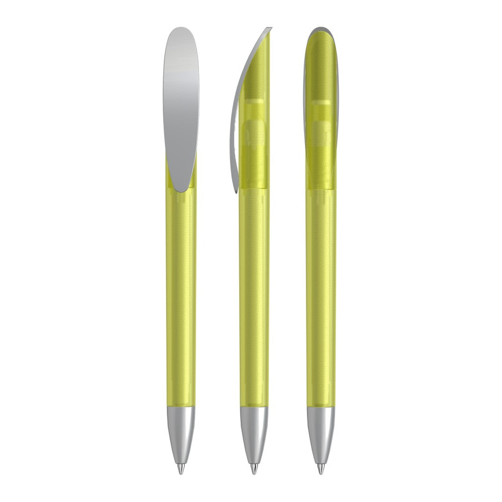 Drehkugelschreiber transparent frozen mit Bogenclip – Gelb