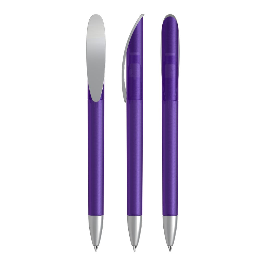 Drehkugelschreiber transparent frozen mit Bogenclip – Violett