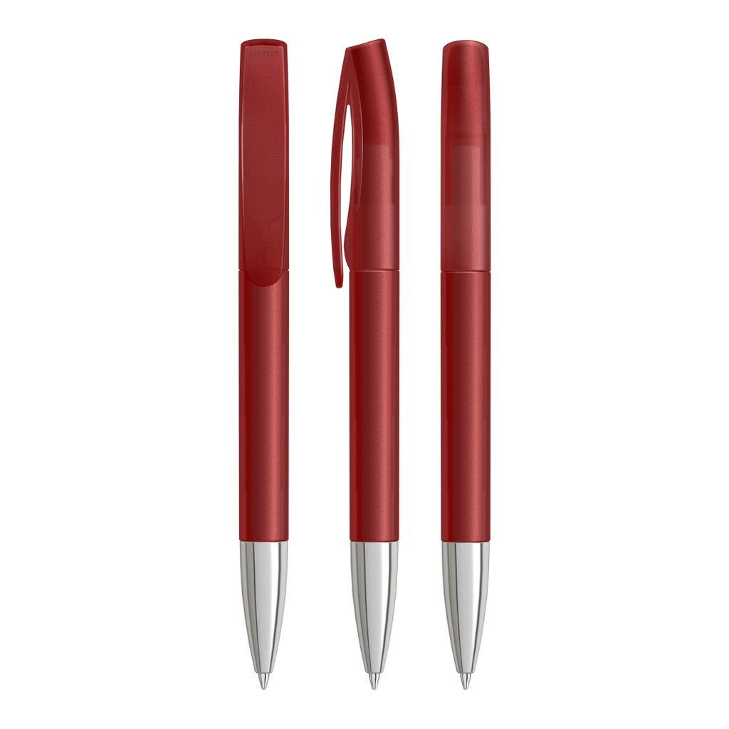 Drehkugelschreiber transparent frozen mit Chromspitze – Rot