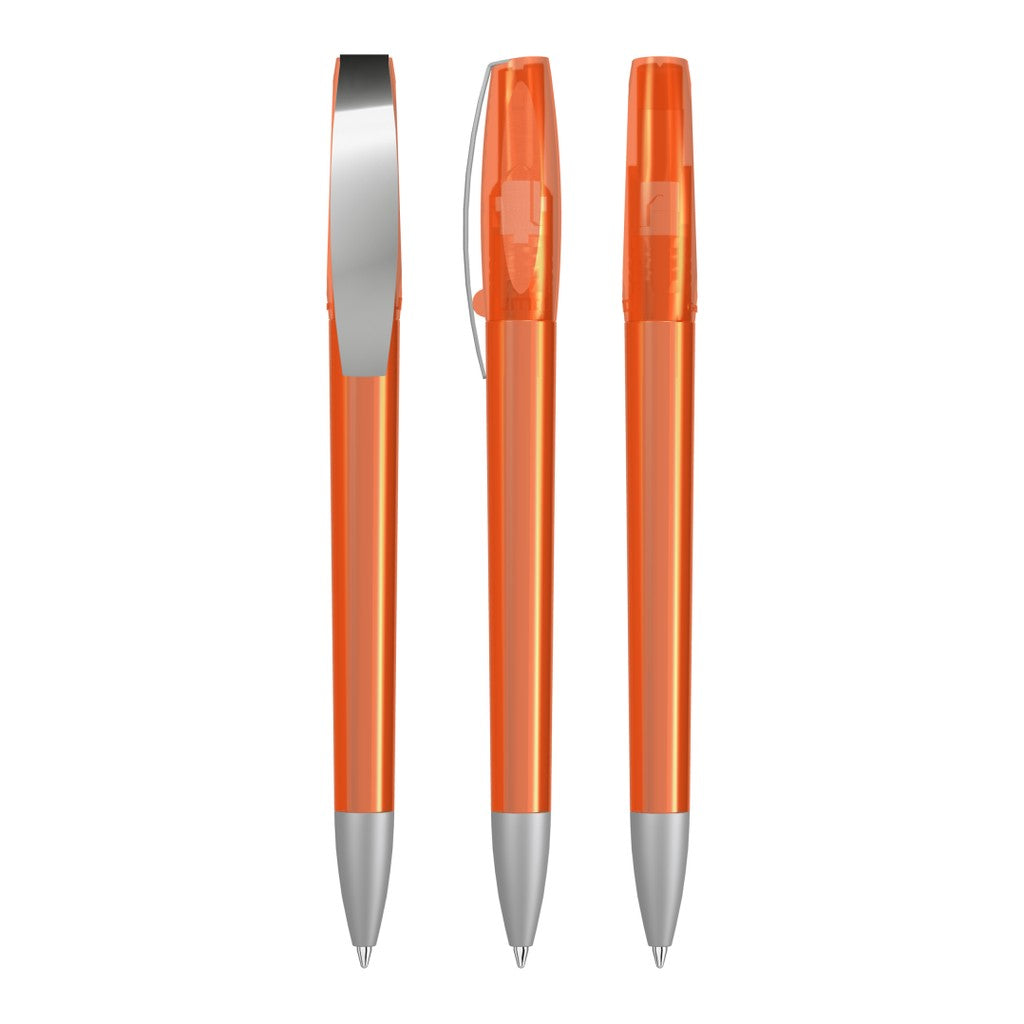 Drehkugelschreiber transparent glänzend, mattes Clipfinish – Orange