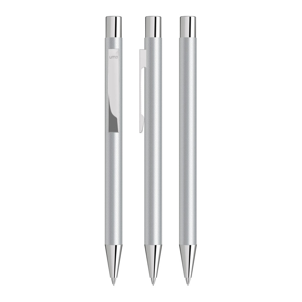 Druckbleistift aus Metall mit glänzendem Flachclip – Silber