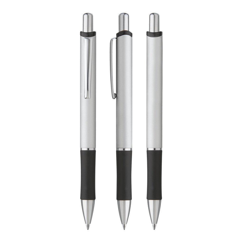 Druckkugelschreiber Aluminium mit Gummigriffzone – Silber