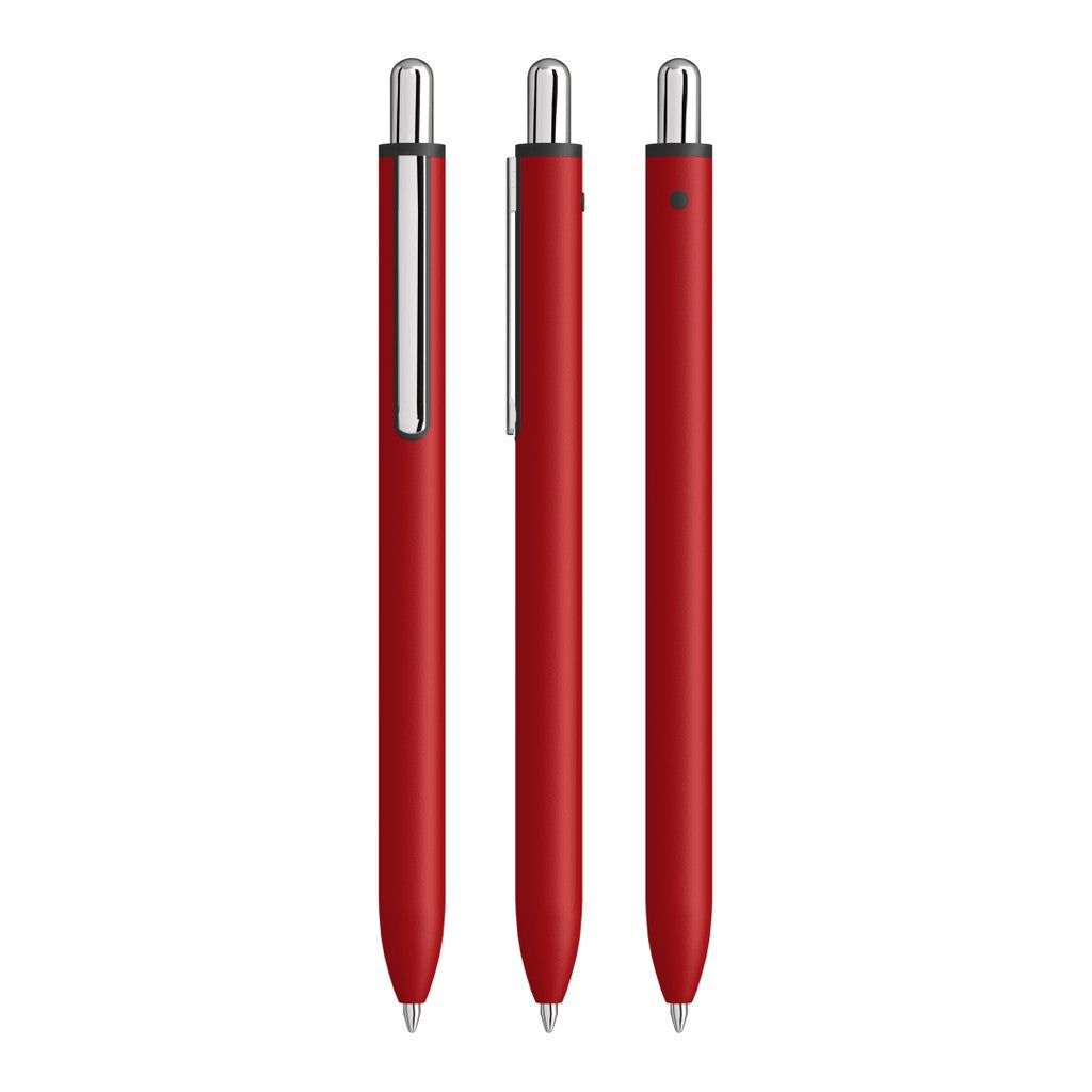 Druckkugelschreiber aus mattem Metall mit Chromclip – Rot