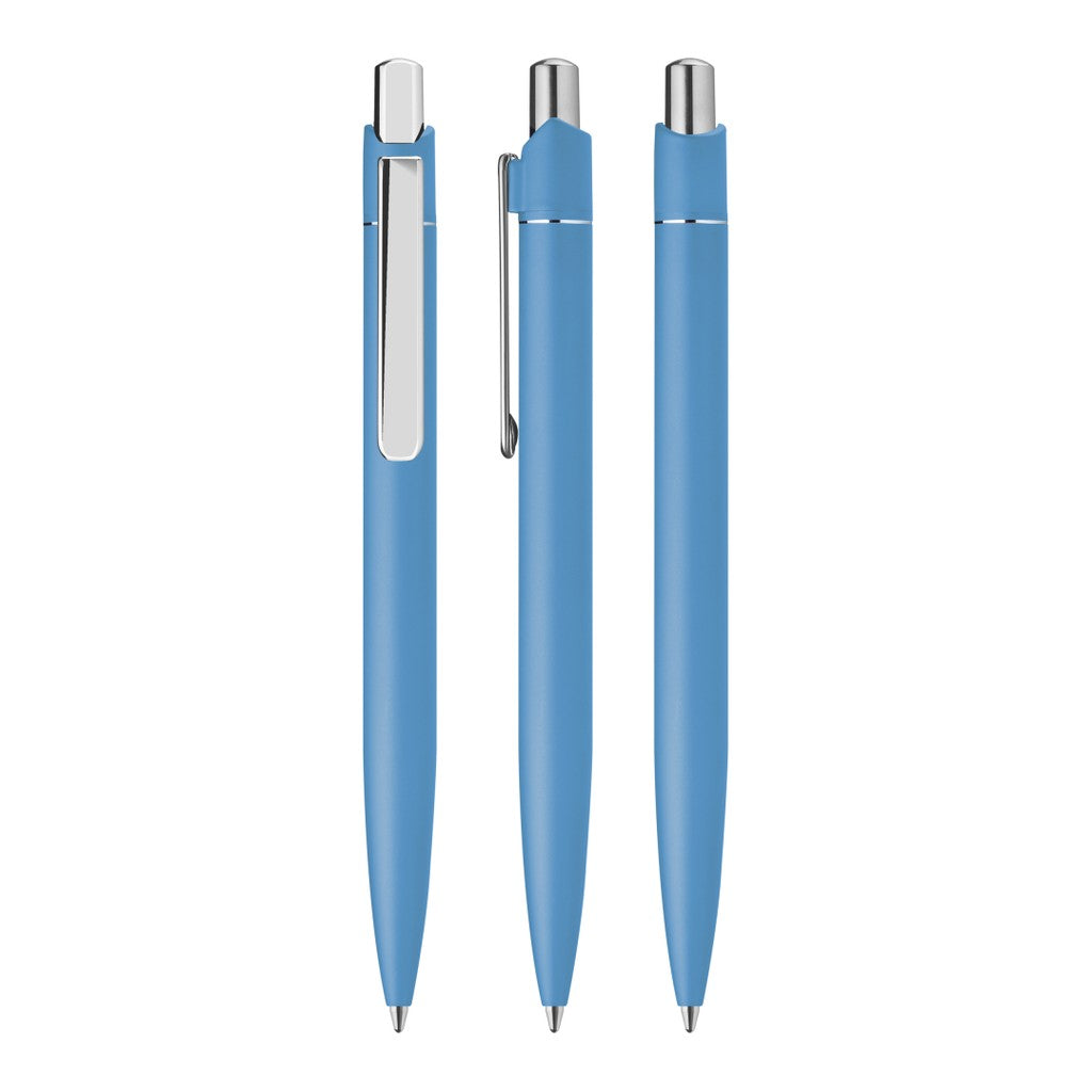Druckkugelschreiber aus Metall mit flachem Clip – Hellblau