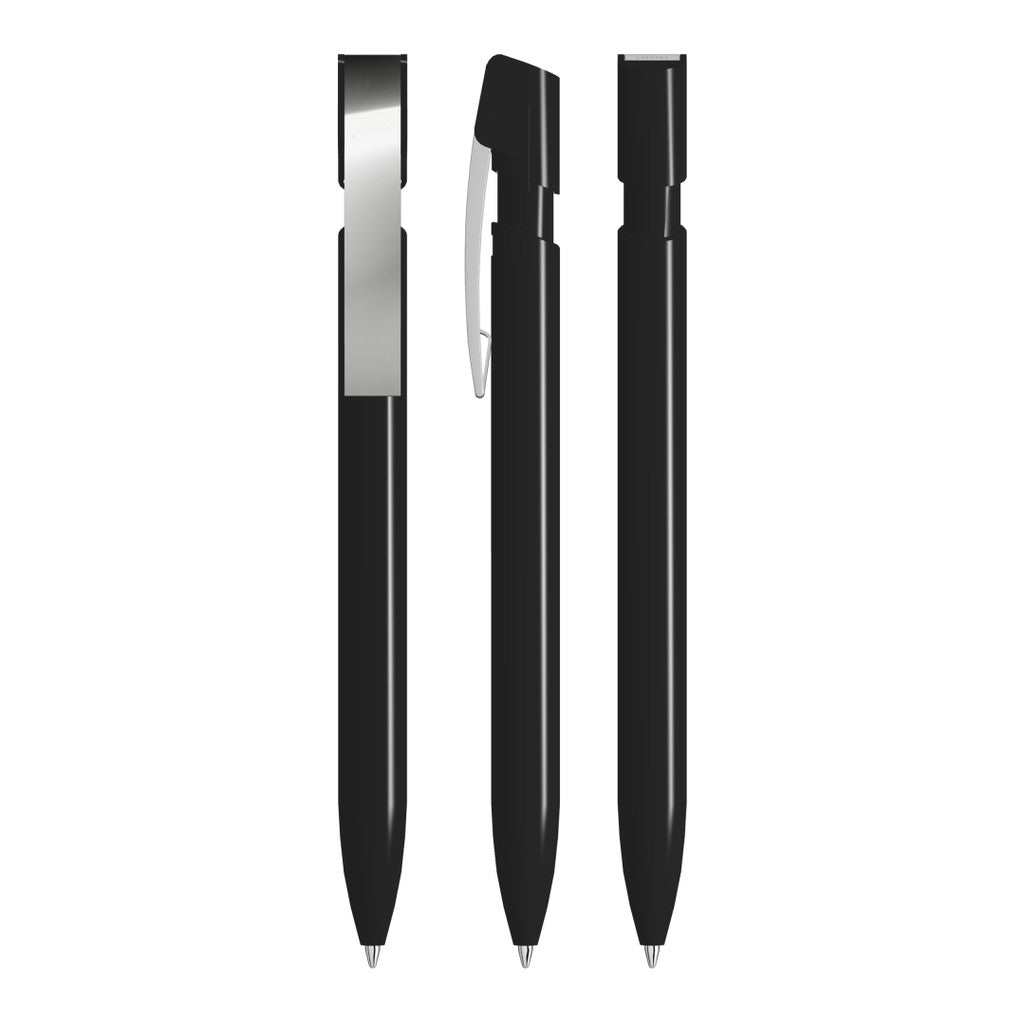 Druckkugelschreiber gedeckt mit Metallclip und Manschette – Schwarz