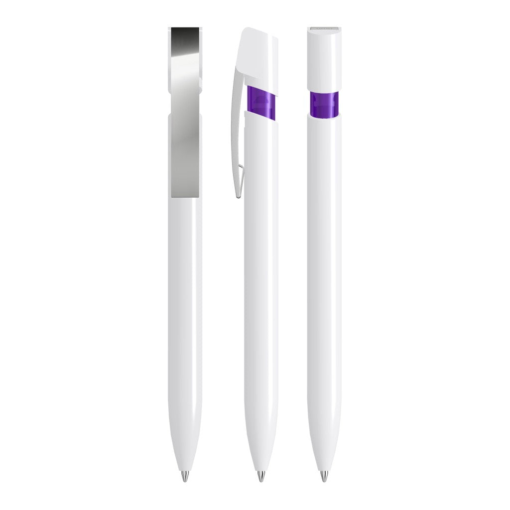 Druckkugelschreiber gedeckt mit Metallclip und Manschette – Violett