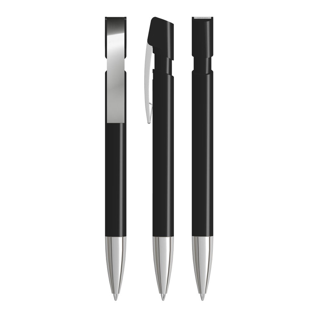 Druckkugelschreiber gedeckt mit Metallclip und Metallspitze – Schwarz