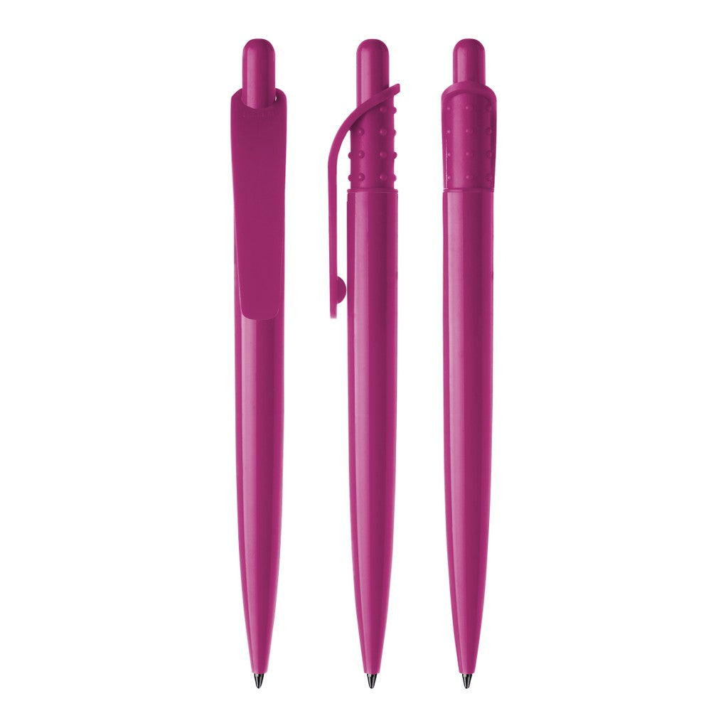 Druckkugelschreiber glänzend mit genoppter Clipaufhängung – Magenta