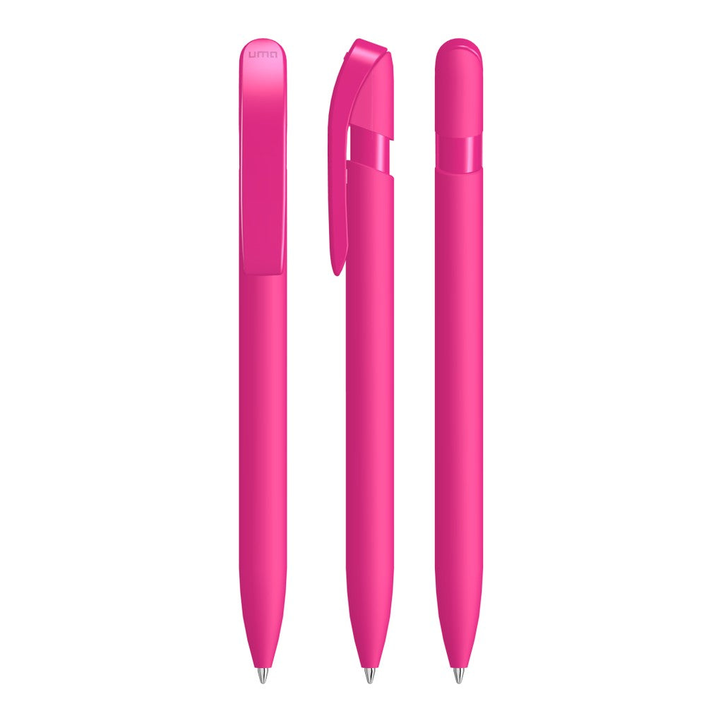 Druckkugelschreiber gummiert mit glänzendem Clip – Magenta