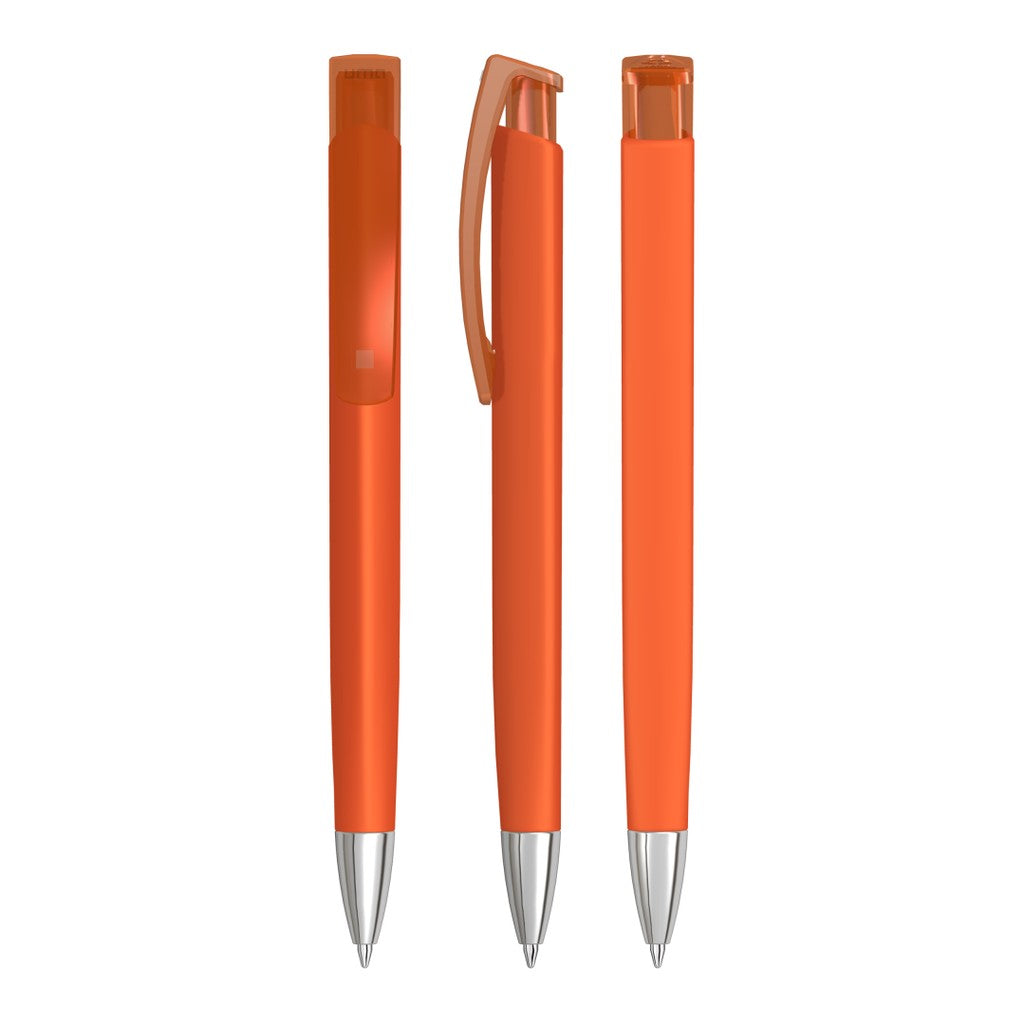 Druckkugelschreiber matt mit transparentem Clip und Spitze – Orange