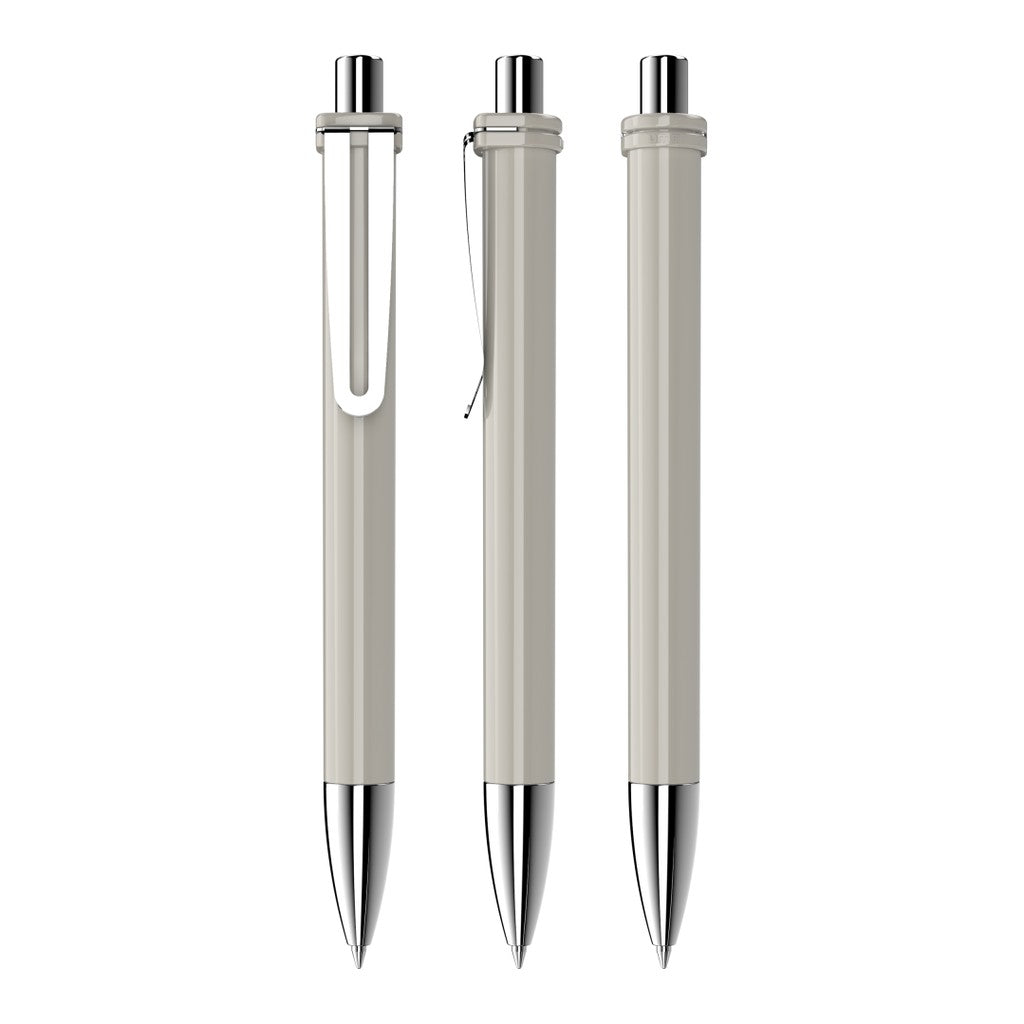 Druckkugelschreiber mit breitem Metallclip – Grau
