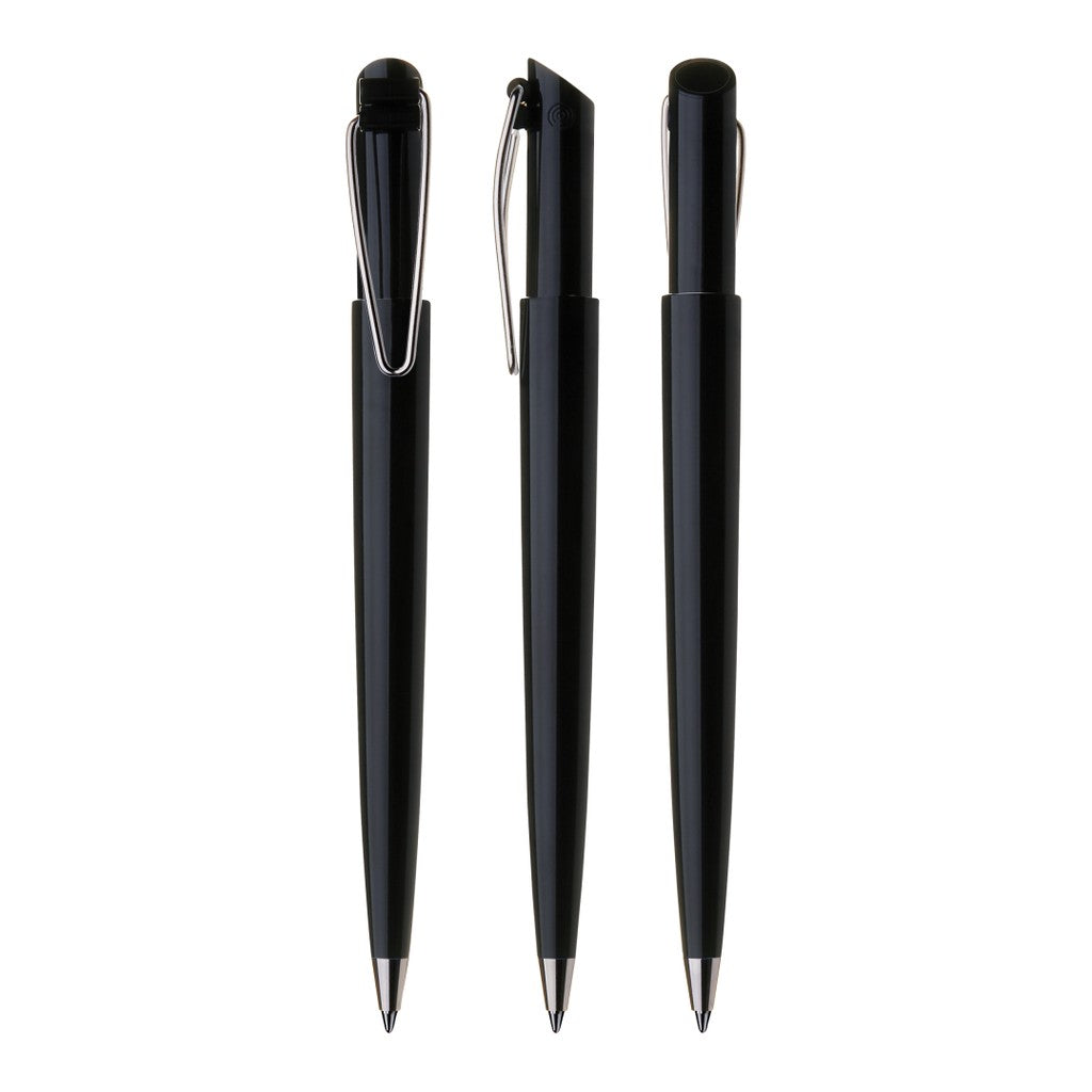 Druckkugelschreiber mit Drahtclip und schräger Kopfform – Schwarz