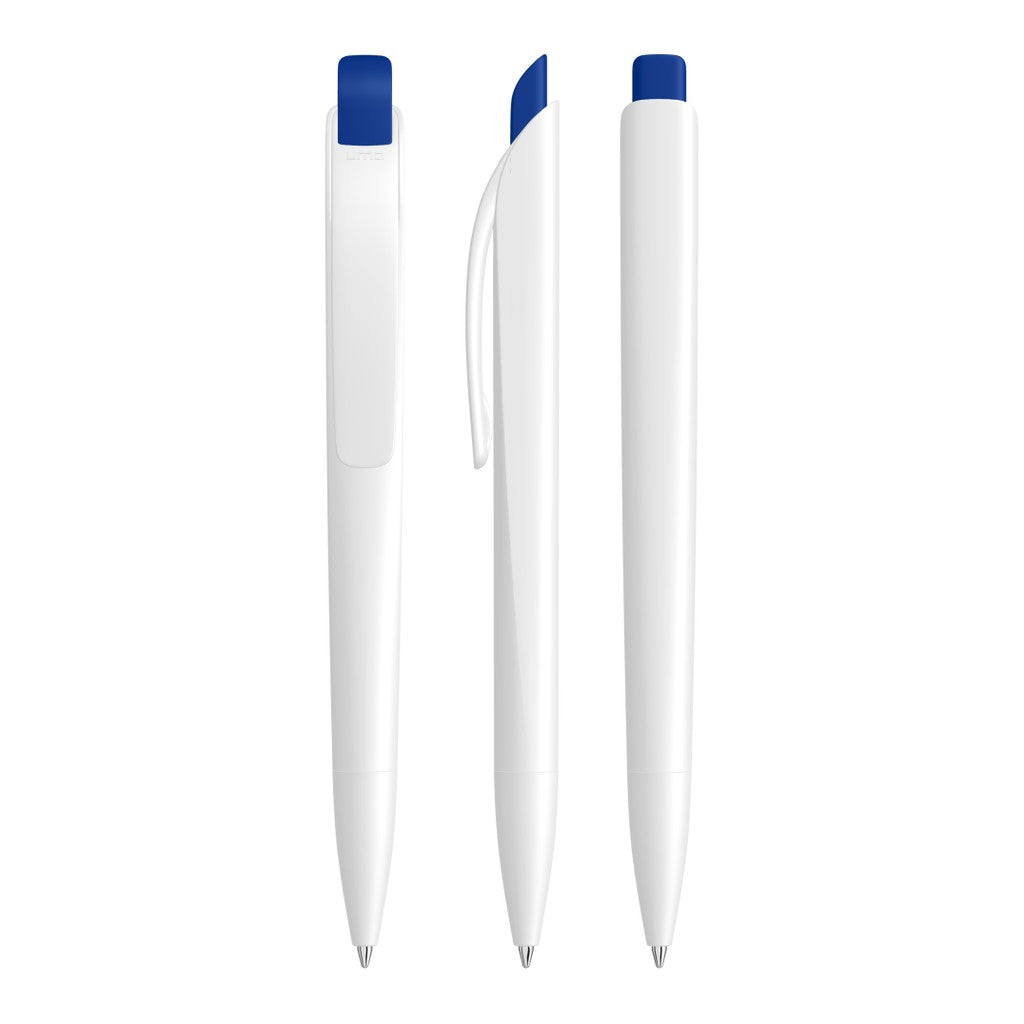 Druckkugelschreiber mit facettiertem Schaft und Bogenclip – Mittelblau