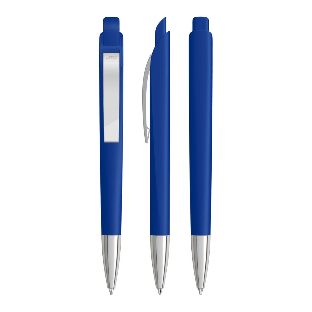Druckkugelschreiber mit facettiertem Schaft und Metallclip – Mittelblau
