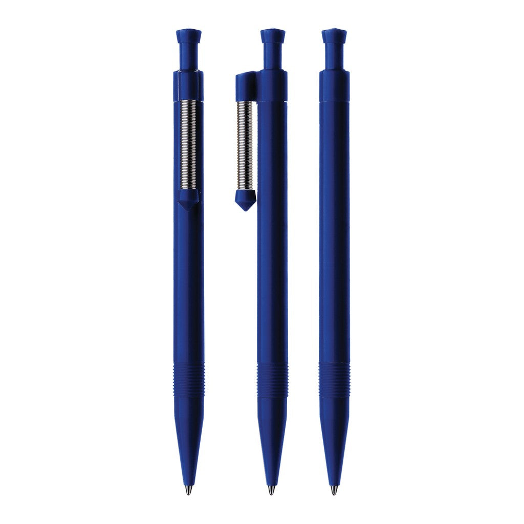Druckkugelschreiber mit flexiblem Metallfederclip – Mittelblau