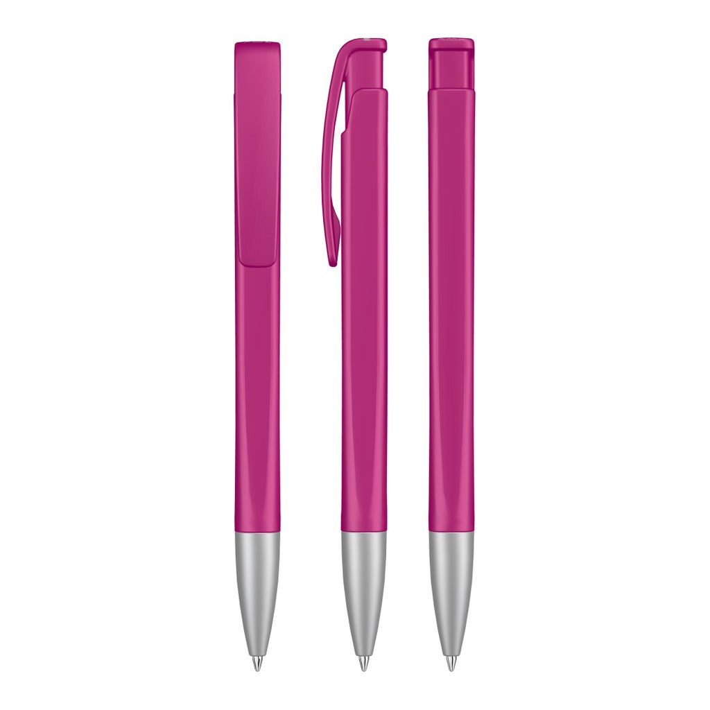 Druckkugelschreiber mit geometrischem Schaft gedeckt – Magenta