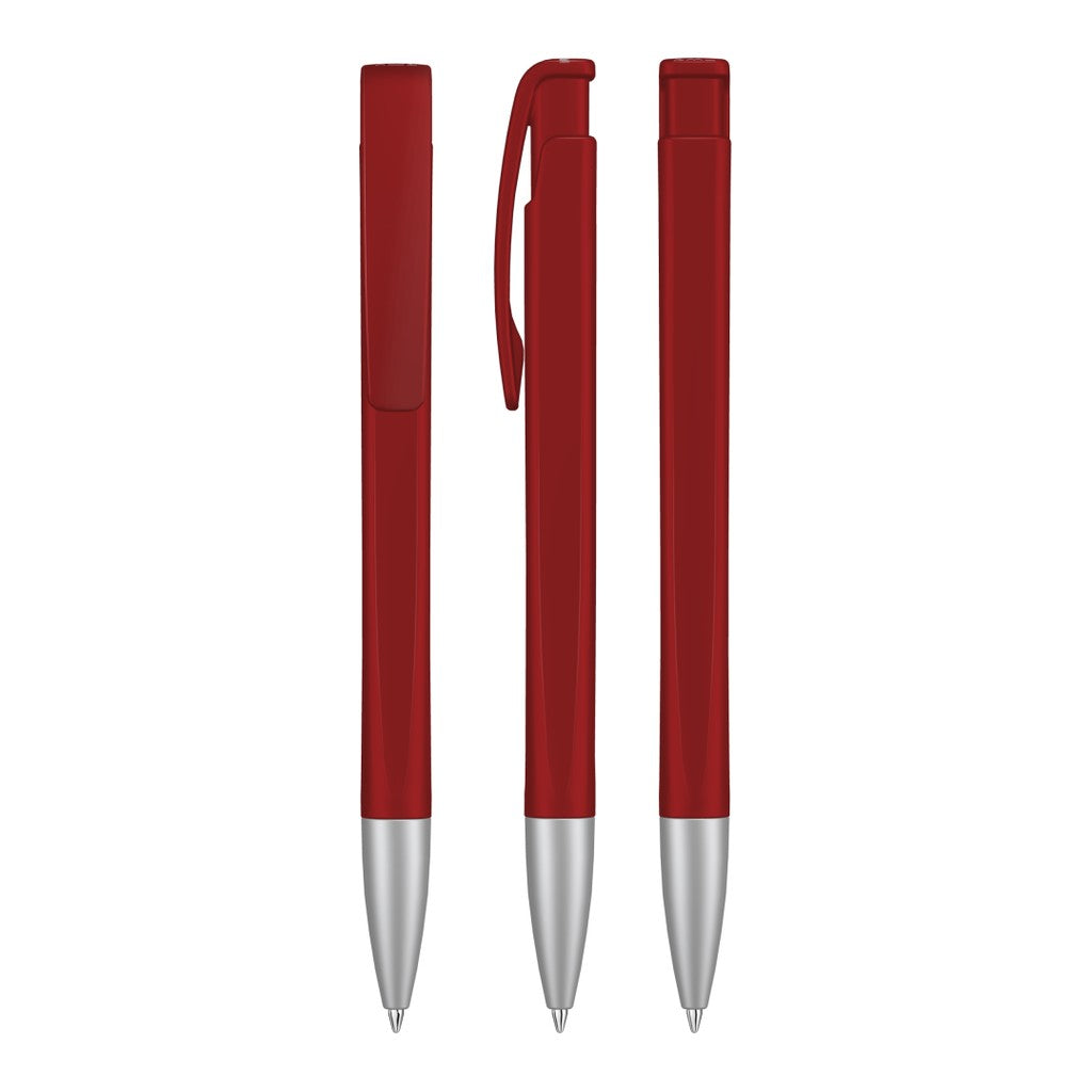 Druckkugelschreiber mit geometrischem Schaft gedeckt – Rot