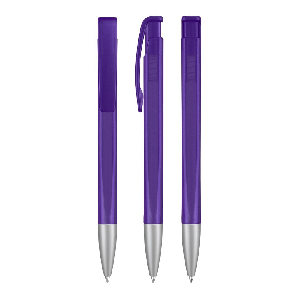 Druckkugelschreiber mit geometrischem Schaft transparent – Violett