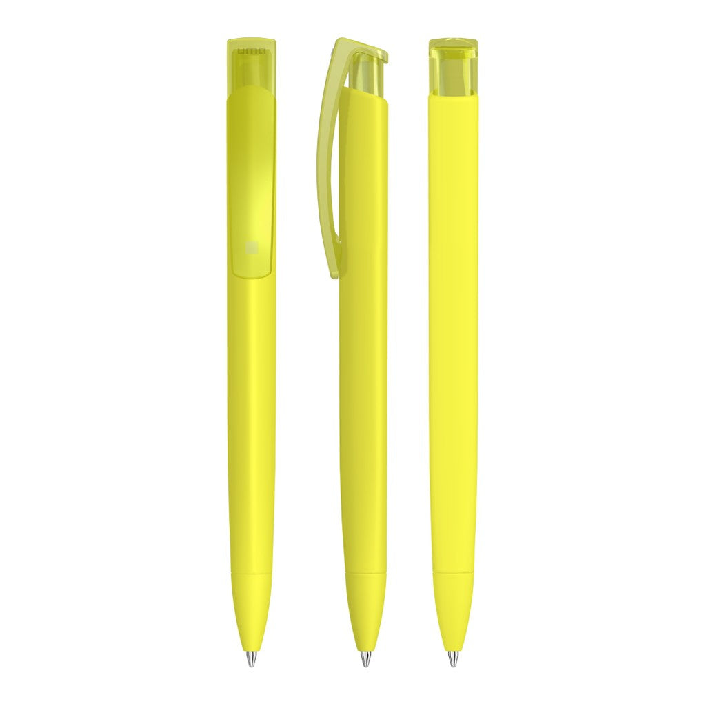 Druckkugelschreiber mit Gum Griff und transparentem Clip – Gelb