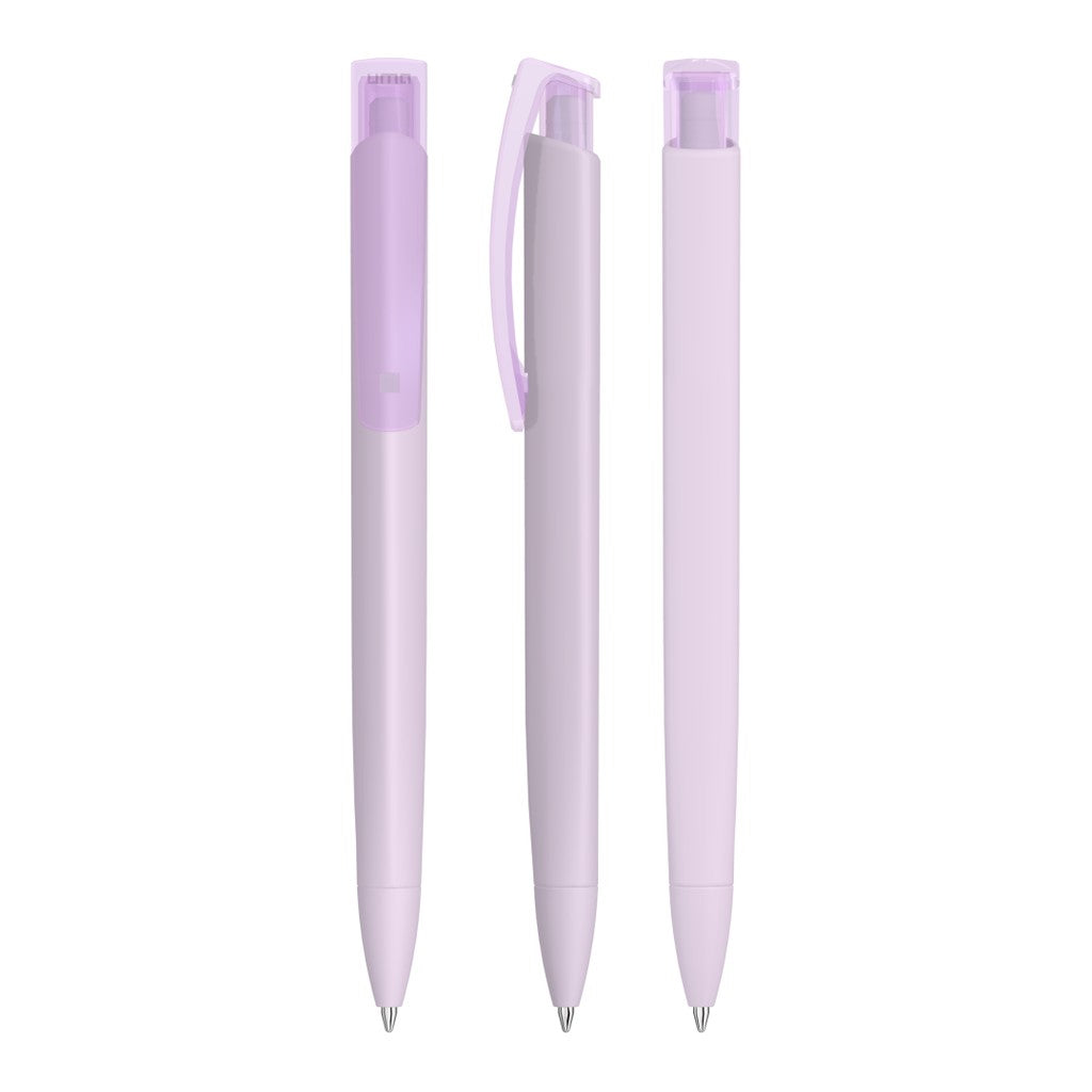 Druckkugelschreiber mit Gum Griff und transparentem Clip – Pastell violett