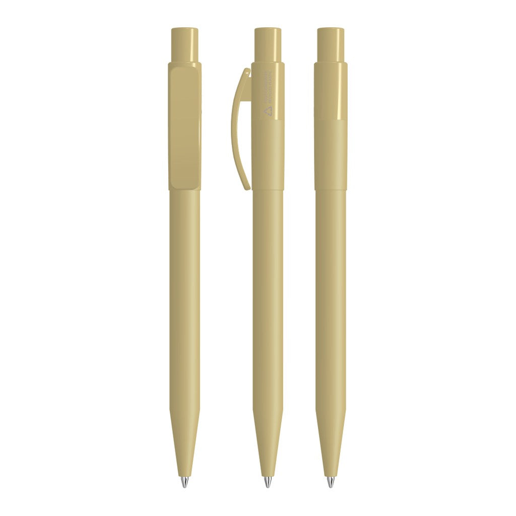 Druckkugelschreiber mit mattem Schaft und Bogenclip – Beige