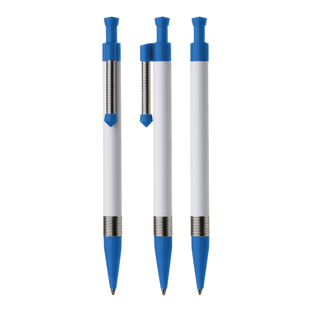 Druckkugelschreiber mit Metallclip und Griffring – Hellblau