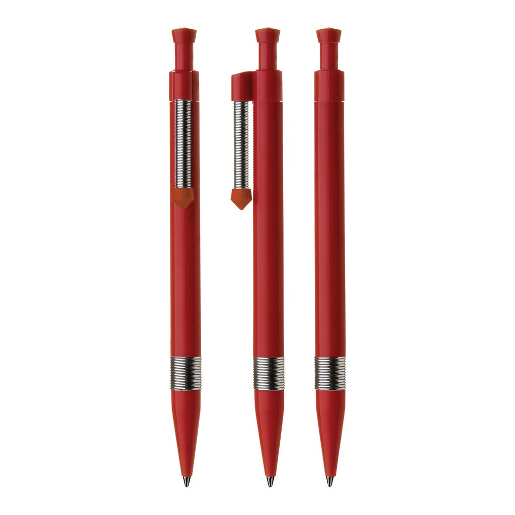 Druckkugelschreiber mit Metallclip und Griffring – Rot