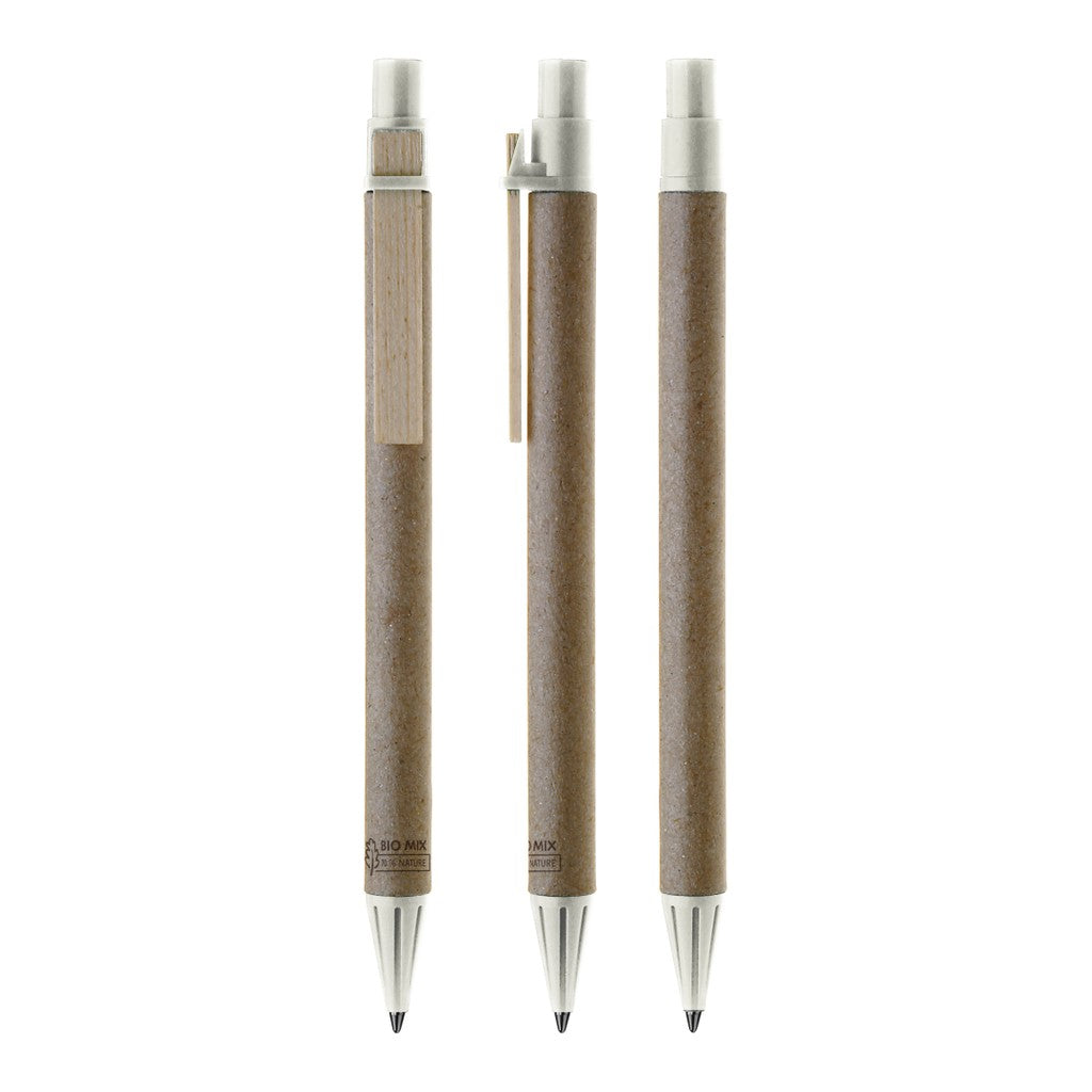 Druckkugelschreiber mit Schaft aus Pappe und Holzclip – Beige