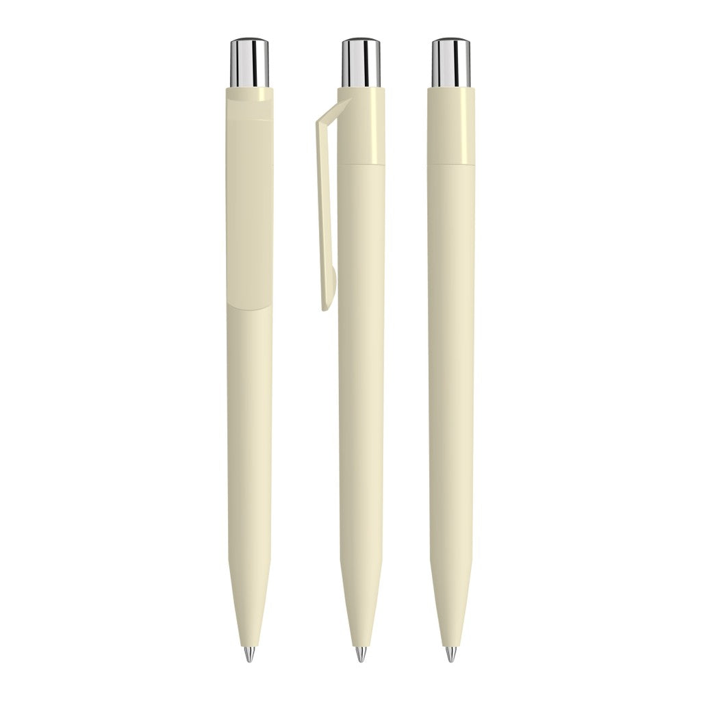 Druckkugelschreiber mit Soft Touch Schaft und gedecktem Clip – Beige