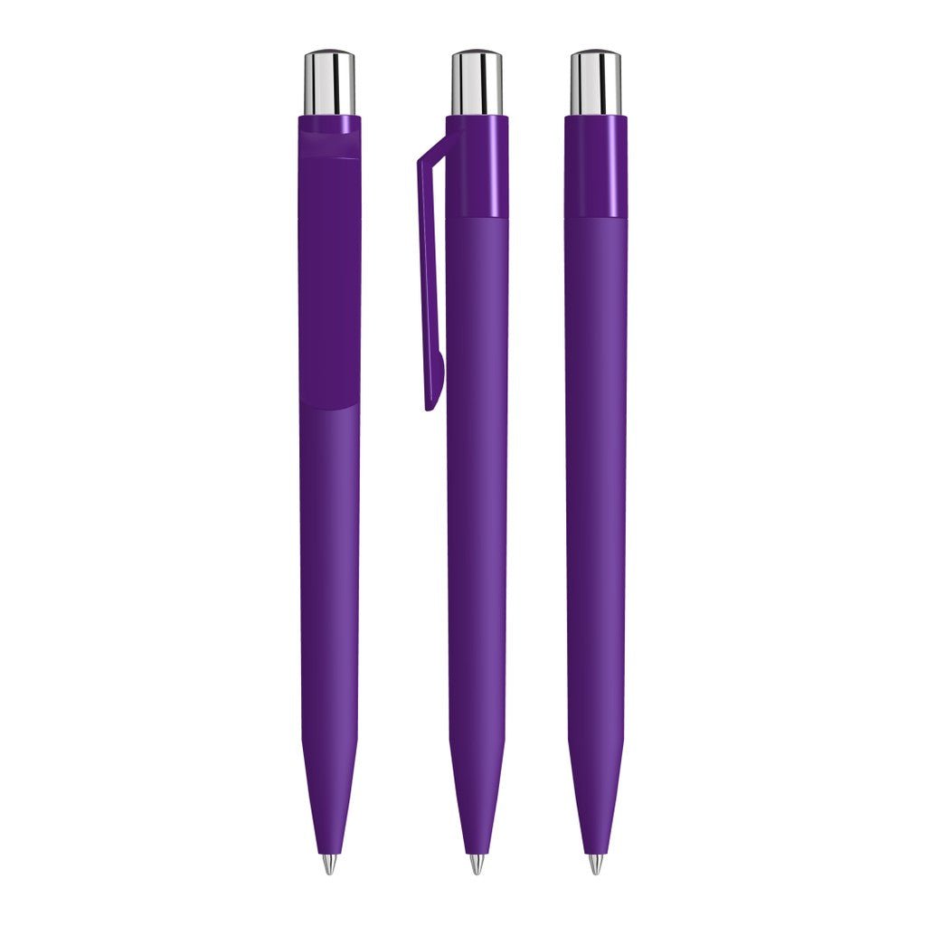 Druckkugelschreiber mit Soft Touch Schaft und gedecktem Clip – Dunkelviolett
