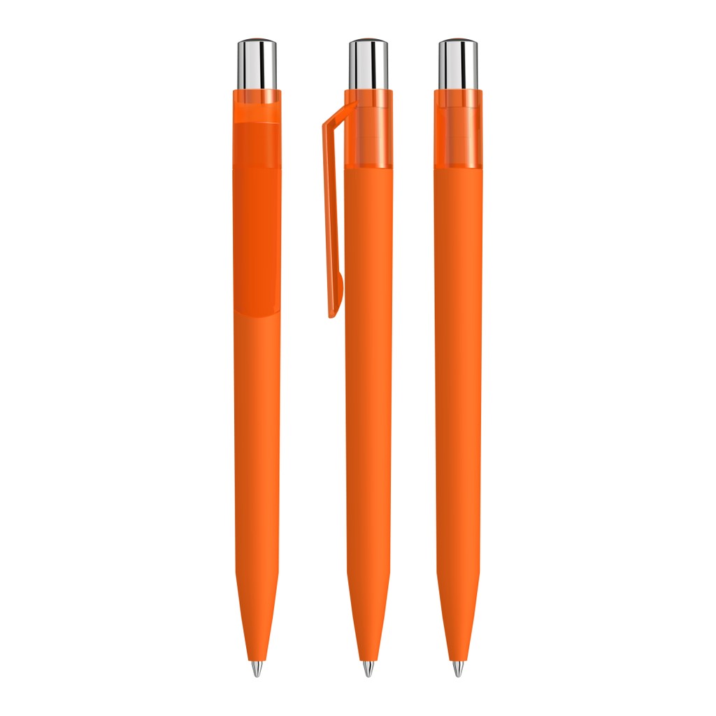 Druckkugelschreiber mit Soft Touch Schaft und Silberdrücker – Orange