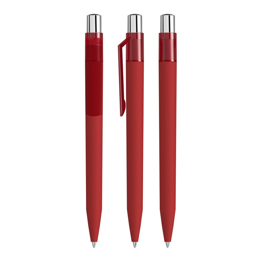 Druckkugelschreiber mit Soft Touch Schaft und Silberdrücker – Rot