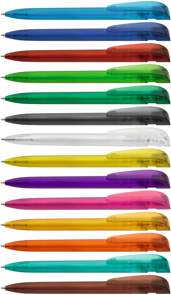 Druckkugelschreiber mit transparent glänzendem Gehäuse – alle Farben