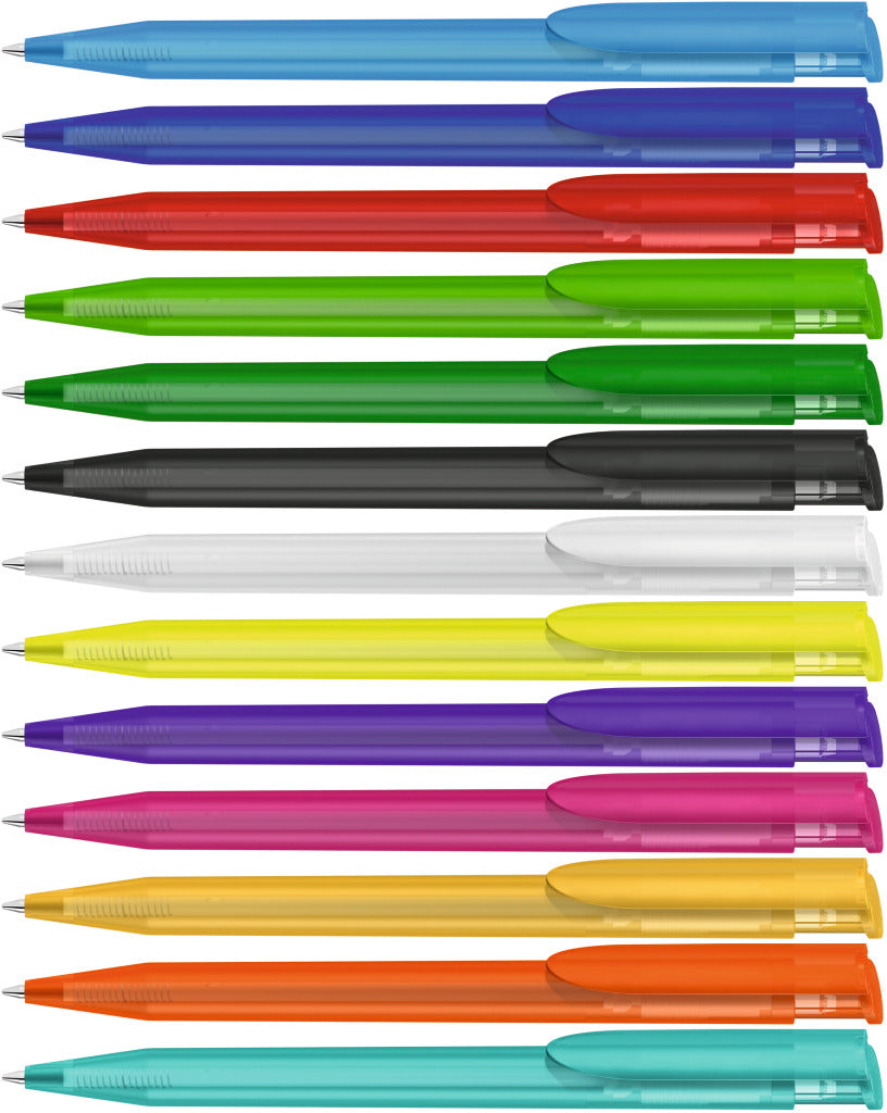 Druckkugelschreiber transparent frozen mit Clip – alle Farben