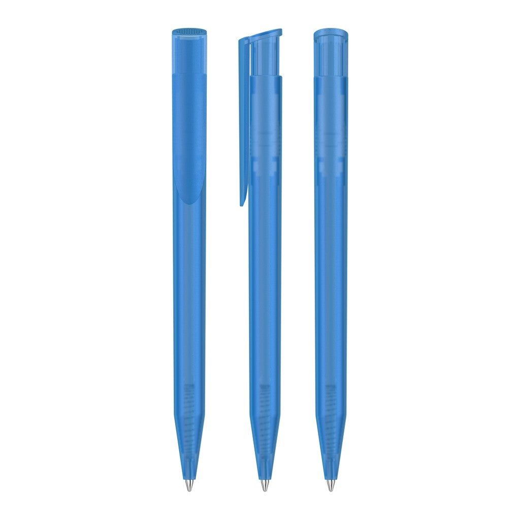 Druckkugelschreiber transparent frozen mit Clip – Hellblau